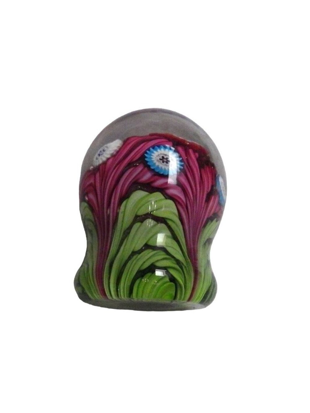 Fratelli Toso Murano Paperweight Globe Green Red Ribbons Millefiori Flower - Picture 7 of 11